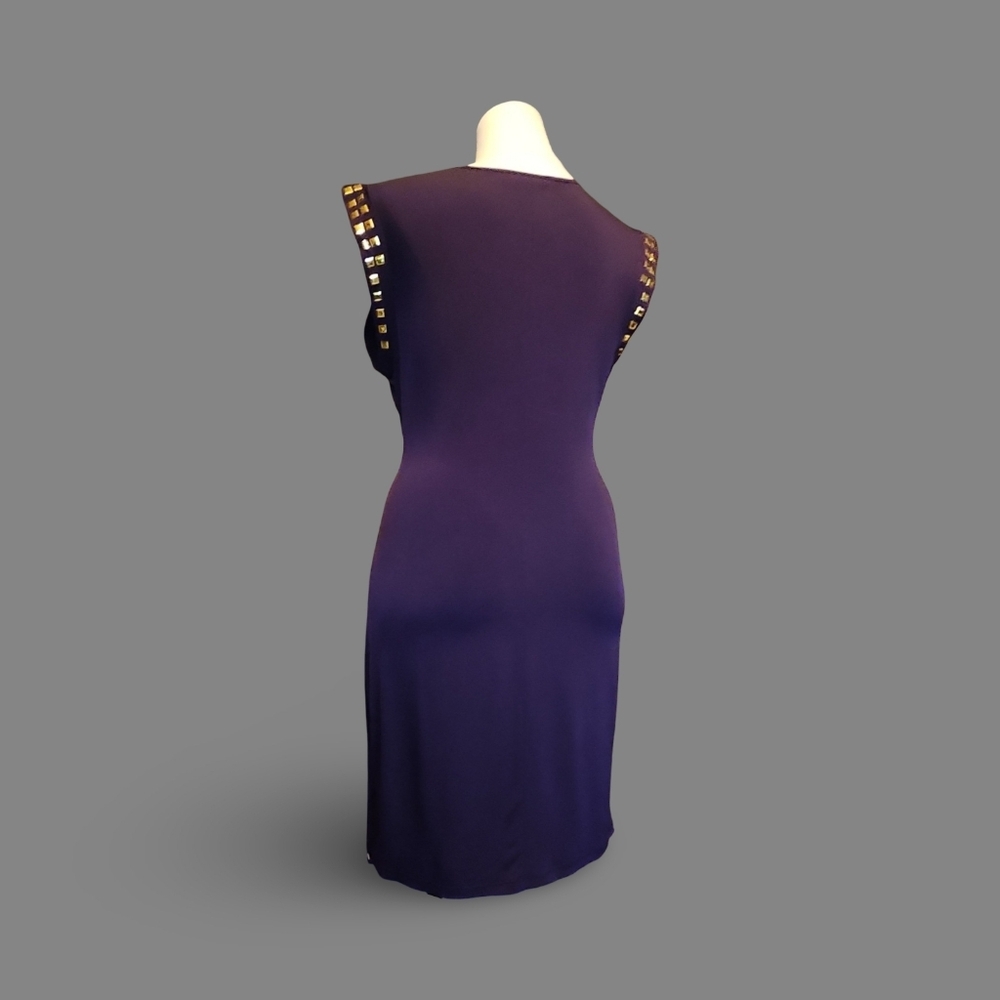Shelby & Palmer Studded Purple&Gold Scoop Neck Sheath Dress XL Sleeveless Knit ❥ - Picture 6 of 9